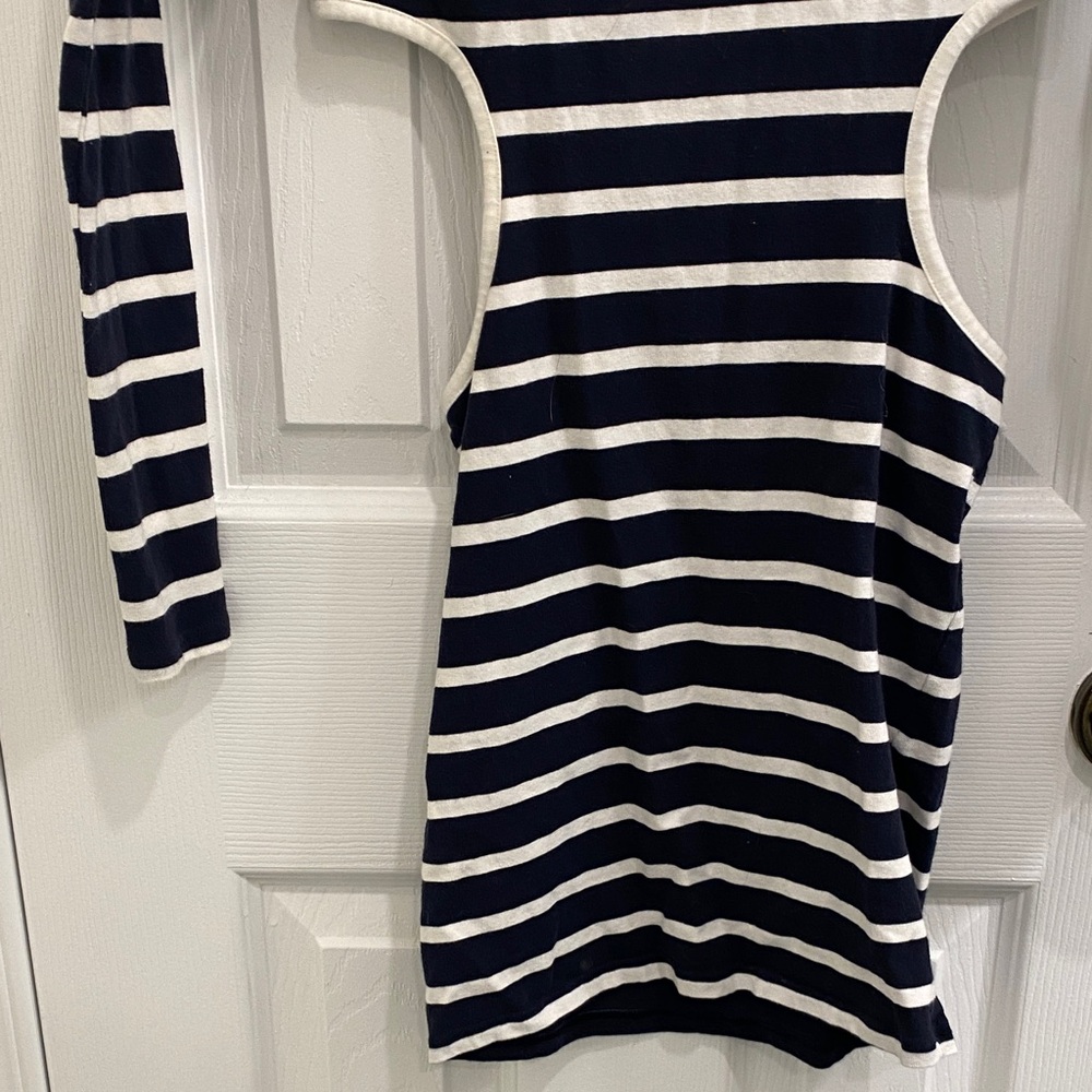 Topshop Petite Navy and White Striped Long Sleeve Dress With Side Cutouts - Picture 8 of 9